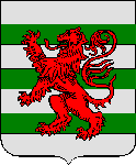 D'argent à trois fasces de
sinople, au lion de gueules brochant