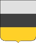 Tiercé en fasce d'argent,
de sable et d'or