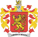 De gueules au lion d'or,
armé et lampassé d'azur; l'écu sommé d'un heaume d'argent, grillé,
colleté et liseré d'or, doublé d'azur, au bourrelets et lambrequins d'or
et de gueules. Cimier: le lion de l'écu naissant. Devise: FORTITER ET
SUAVITER de sable sur un listel d'argent
